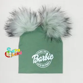کلاه نوزاد پوم پوم رنگی طرح Barbie