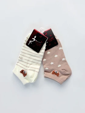 جوراب مچی نخ پنبه طرح خرس و قلب