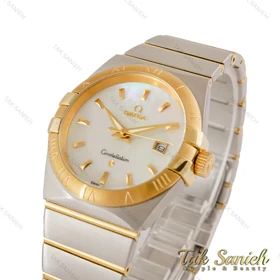 ساعت امگا کانسلیشن مردانه دورنگ طلایی صفحه سفید صدفی ایندکس خط Omega-5157-G