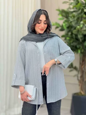 مانتو راه راه تک جیب آستین پاگن
