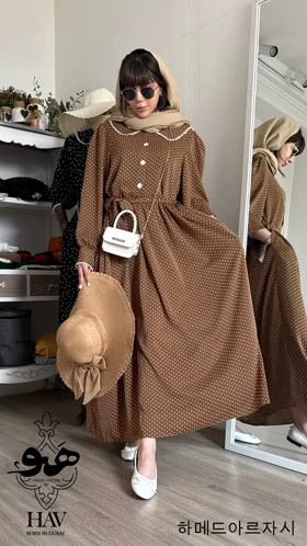 مانتو پیراهنی قهوه ای خال‌خالی