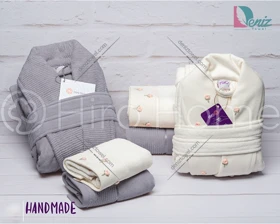 حوله ست دو نفره HANDMADE رنگ شیری و فیلی