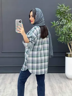 مانتو چهارخونه دوجیب آستین پاگن دار
