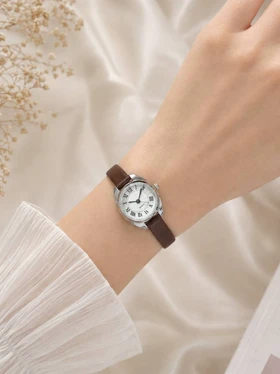ساعت مچی زنانه چرمی مینیمال کدW490 (قهوه ای تیره)