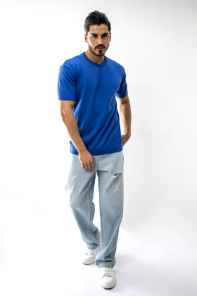 تیشرت آستین کوتاه بافت یقه گرد مردانه