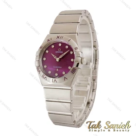 ساعت امگا کانسلیشن زنانه نقره ای ایندکس نگین صفحه بنفش Omega-5163-L