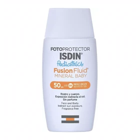 فلوئید ضد آفتاب مینرال کودک ایزدین Isdin مدل Mineral Baby SPF 50 حجم 50 میلی‌لیتر مناسب پوست حساس کودکان