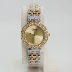 ساعت مچی زنانه چوپارد Chopard با موتور کوارتز باکیفیت (نقره ای رزگلد صفحه طلایی)
