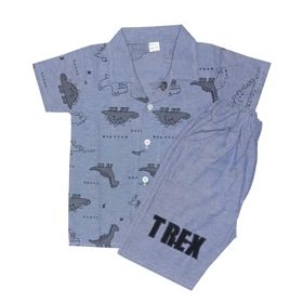 ست پیراهن و شلوارک پسرانه مدل نخی هاوایی طرح دایناسور کد 1240
