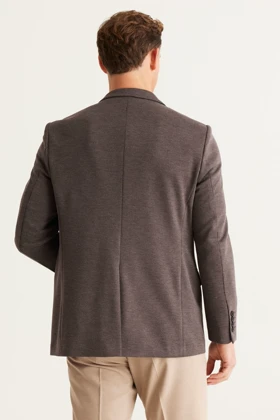 کاپشن بافتنی یقه تک برش گاه به گاه مردانه قهوه ای Comfort Fit 4A0424100020