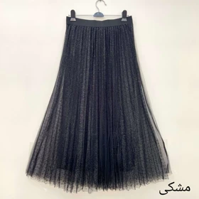 دامن پلیسه خال‌خالی شاینی وارداتی (مشکی)