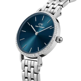 ساعت DW زنانه فلزی گرد استیل صفحه سرمه ای نگین‌دار DW-5417-L