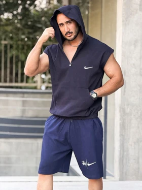 هودی کلاهدار ورزشی نیم زیپ NIKE سرمه ای