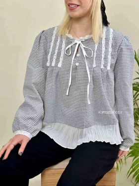 شومیز عروسکی جلوبسته پلیسه (سفید)
