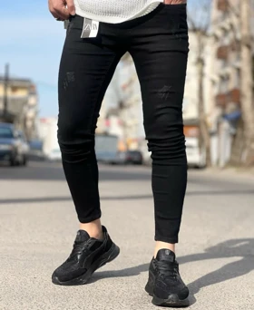 شلوار جین اسکینی مشکی مردانه فول کش