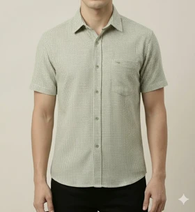 پیراهن مردانه آستین کوتاه راه راه کنفی سبز 711