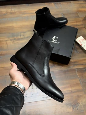 بوت چرم طبیعی تک زیپ مشکی کد sho136