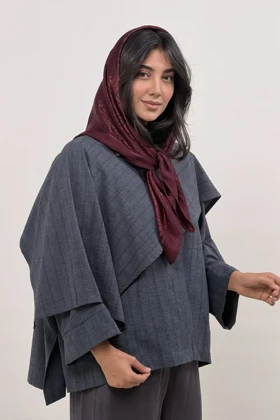 مانتو کت زنانه سافاری شالدار (دودی)