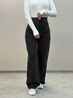 شلوار جین نیمبگ ذغالی تیره 6168