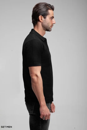 تیشرت یقه دارنیم زیپ بافت