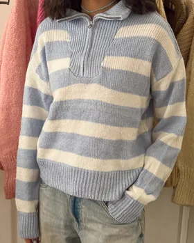 راه‌راه نیم زیپ بافت Stradivarius