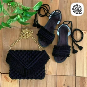 ست کیف و صندل زنانه مکرومه بافی مدل عالم تاج