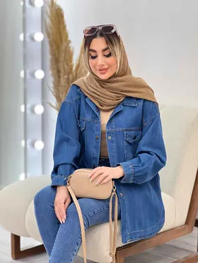 مانتو جین برش‌دار دو جیب پاکتی