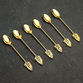 قاشق چای خوری طلایی طرح برگ