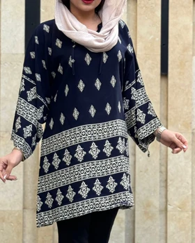 تونیک سایز بزرگ لوزی طرح اندونزی 1161 (سرمه ای)
