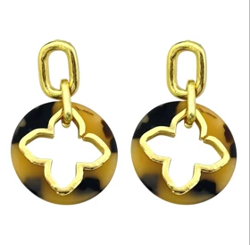 گوشواره زنانه مدل لیوانا طرح پلنگی ونکلیف با فریم طلایی