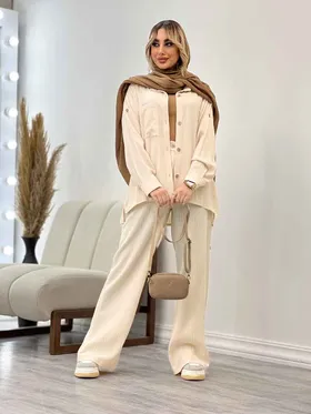 ست مانتو و شلوار کراش تک جیب