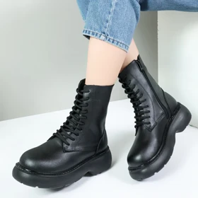 بوت زنانه رنگ مشکی بندی ساق بلند نیرا کد 75075