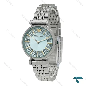 ساعت امپریو آرمانی زنانه سیلور صفحه آبی آسمانی نگین‌دار Armani-7997-L
