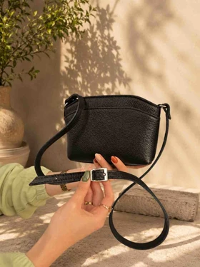 کیف چرم زنانه لچک مشکی فلوتر کوچک چرم اصل گاوی