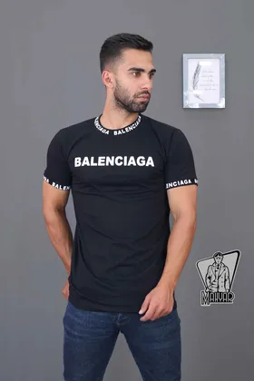 تیشرت مشکی یقه چاپ BALENCIAGA