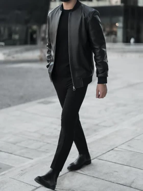 کاپشن چرم طبیعی مشکی j151