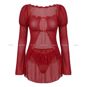 لباس خواب فانتزی گل‌دار رنگ قرمز کد LK13407