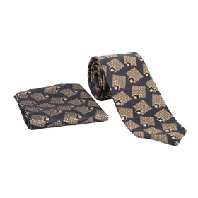 ست کراوات و پوشت جیبی مشکی و طلایی 9897