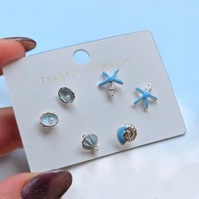 گوشواره 3 جفتی مدل دریا کد blue03
