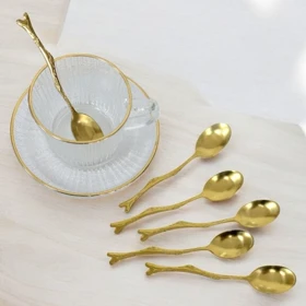 قاشق دسر خوری طلایی طرح شاخه