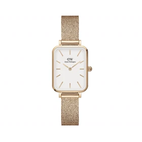 ساعت دنیل ولینگتون حصیری زنانه رزگلد صفحه مستطیل سفید Daniel Wellington Rosegold