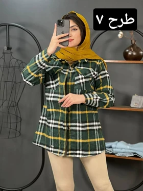 مانتو پشمی چهارخونه ساتین کد 1363