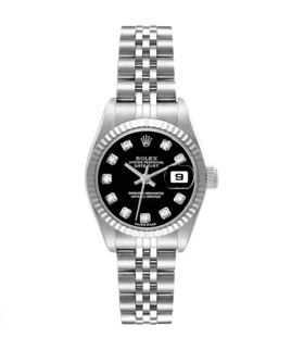 ساعت رولکس دیت جاست زنانه نقره ای صفحه مشکی ایندکس نگین Rolex Datejust silver