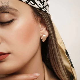 گوشواره برگ نگین‌دار طلایی ژوپینگ