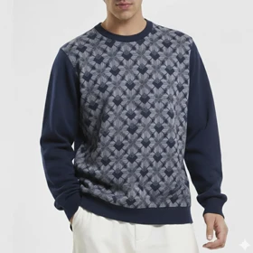 پلیور بافت یقه گرد طرح دار سرمه‌ای