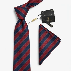 کراوات و پوشت دستدوز طرح خط‌دار حصیری برند Massimo Dutti
