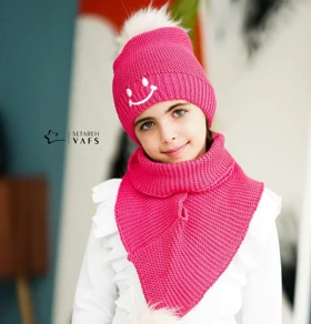 شال و کلاه بافت دخترانه لبخند