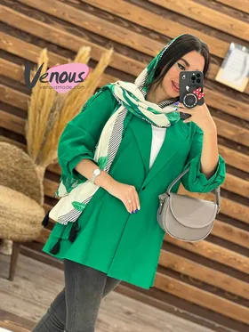 مانتو لینن آستین پفی پشت دکمه