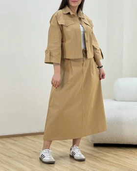 ست کراپ و دامن کتان