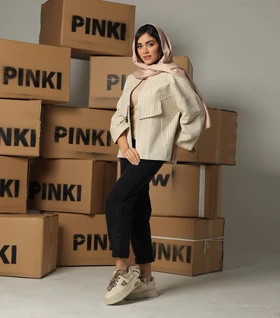 کت لینن Pinki 1229 کرم طرح دار